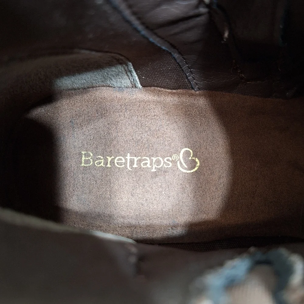 Baretraps Maci Women's Brown Ankle Boots Croc Embossed Buckle Booties Size 10M